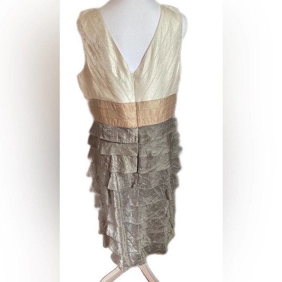 Adrianna Papell Occasions Size 14 Sage Green Ruffles Tan and Cream Color… - Picture 2 of 9